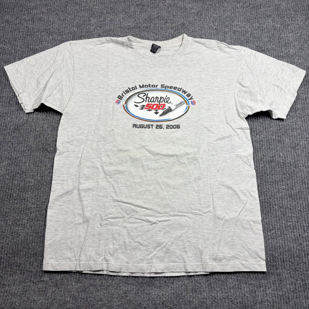 Vintage Bristol Motor Speedway Shirt Mens L Sharpie 500 Nascar Gray 2006